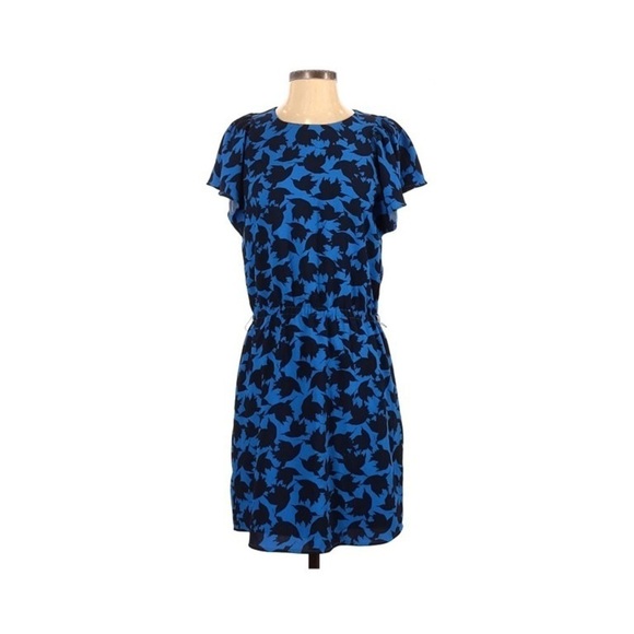 Cece by Cynthia Steffe Flutter Sleeve Dress Blue Black - Picture 1 of 10